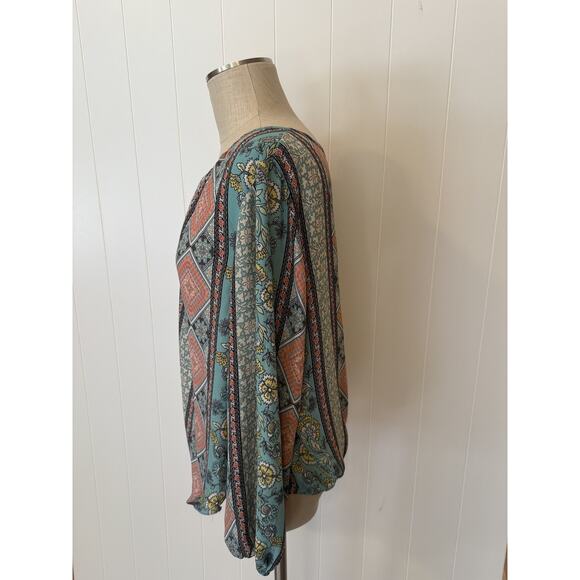 Sami & Jo Blouse Womens Petite PXL Boho Floral Geometric Top Extra Large Shirt - Picture 7 of 9